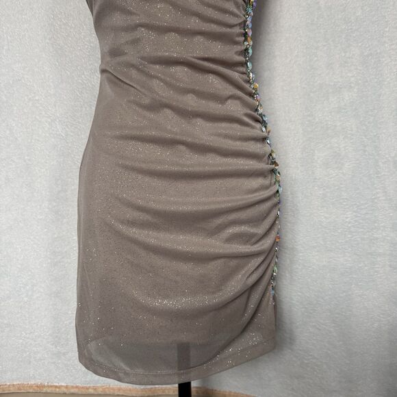 Teeze Me Women Strapless Glittery Ruched Bodycon Mini Dress Sz 11 Embellished - Picture 4 of 7